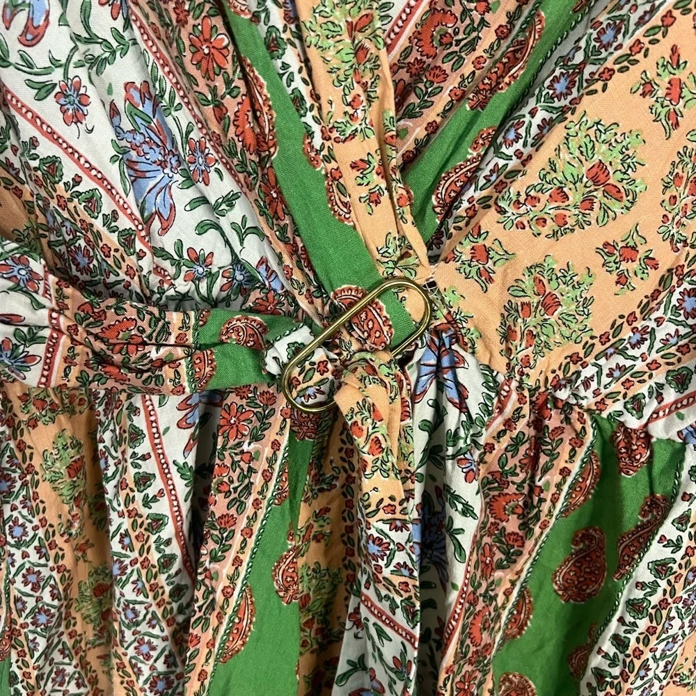Zara Short Printed V-Neck Linen Blend Back Slit Jumper‎ Floral Vacation